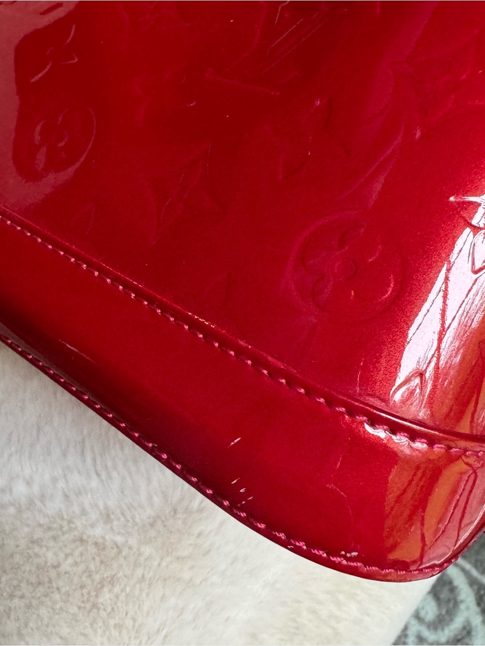 Louis Vuitton Red Vernis Alma Satchel with Gold Hardware - Picture 13 of 15